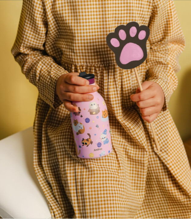 24Bottles Kids Insulated Bottle Pipetli Paslanmaz &Ccedil;elik &Ccedil;ocuk Termosu (330 ml) // Meow Friends