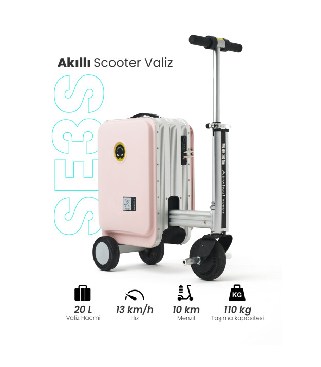 Airwheel SE3S Elektrikli Binilebilir Scooter Valiz // Pembe