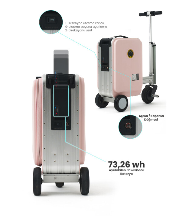 Airwheel SE3S Elektrikli Binilebilir Scooter Valiz // Pembe