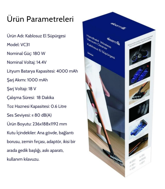 Deerma Kablosuz Dikey Şarjlı Süpürge (VC31)
