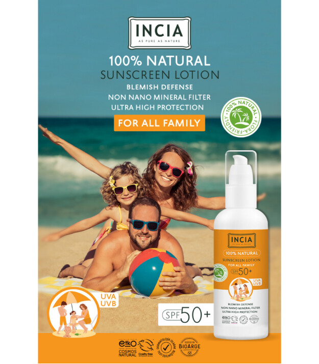 INCIA %100 Doğal Güneş Losyonu (50 SPF+)