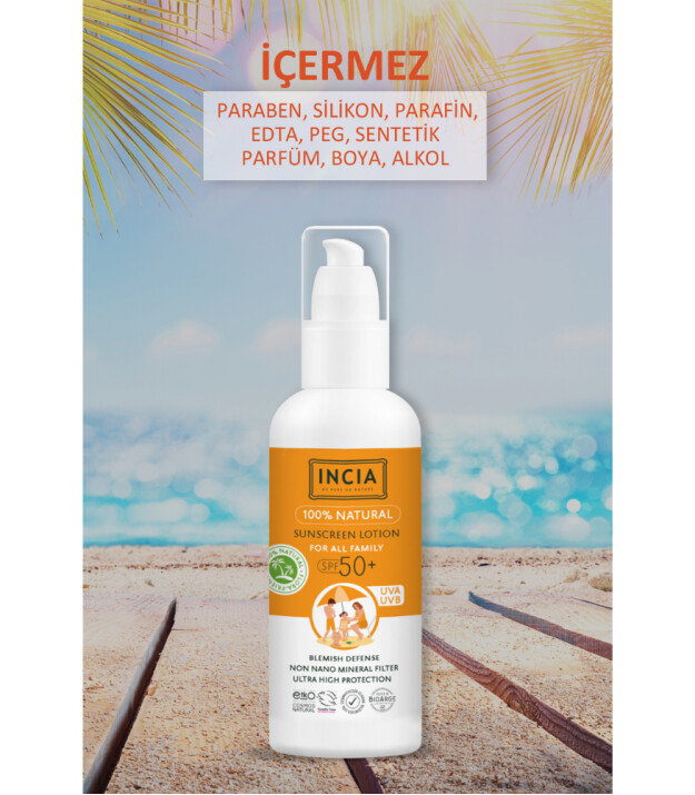 INCIA %100 Doğal Güneş Losyonu (50 SPF+)