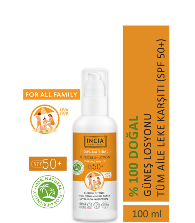 INCIA %100 Doğal Güneş Losyonu (50 SPF+)