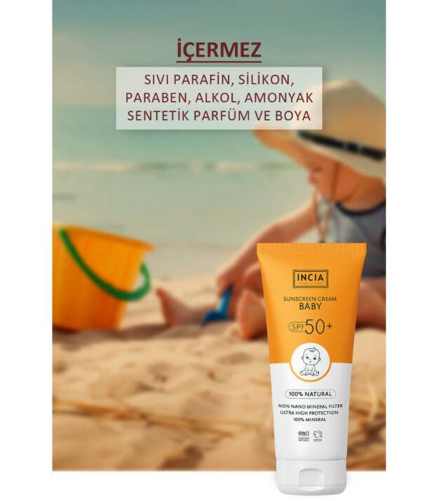 INCIA %100 Doğal Bebek için Güneş Kremi Mineral Filtreli (50 SPF+)