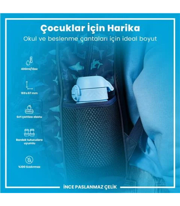 Ion8 OneTouch Paslanmaz &Ccedil;elik &Ccedil;ocuk Suluk (400 ml) // Alaska Mavisi
