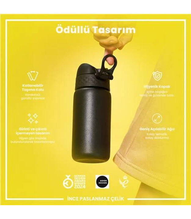 Ion8 OneTouch Paslanmaz &Ccedil;elik &Ccedil;ocuk Suluk (400 ml) // Siyah