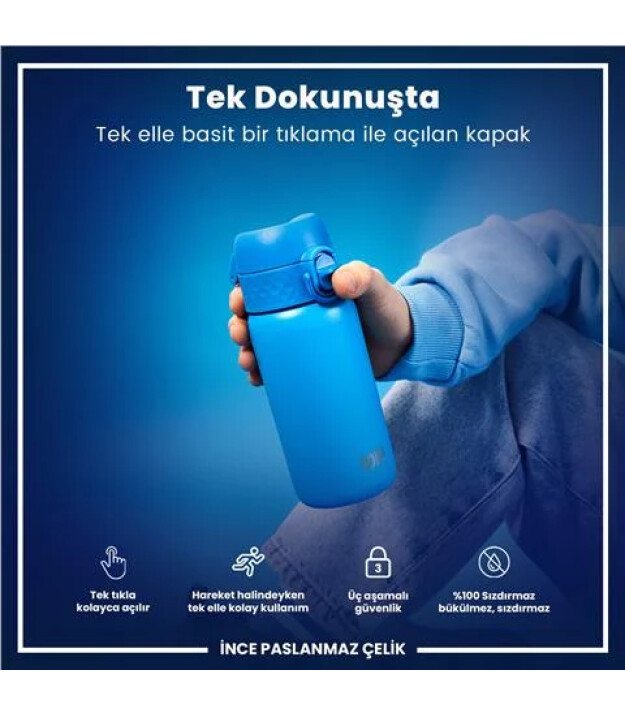 Ion8 OneTouch Paslanmaz &Ccedil;elik &Ccedil;ocuk Suluk (400 ml) // Mavi