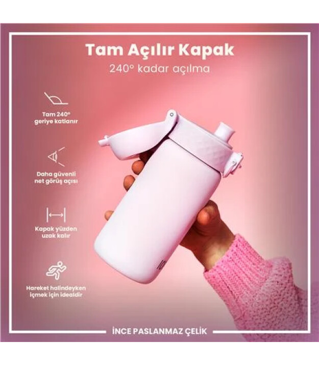 Ion8 OneTouch Paslanmaz &Ccedil;elik &Ccedil;ocuk Suluk (400 ml) // Leylak