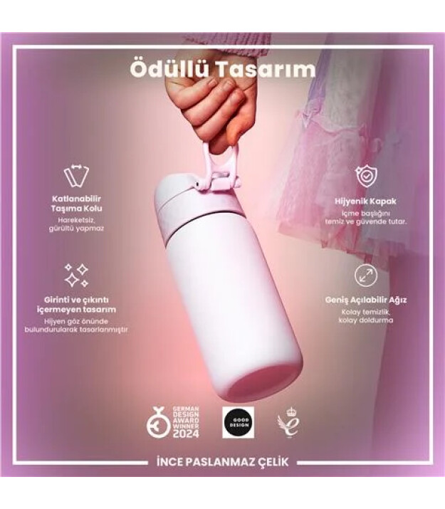 Ion8 OneTouch Paslanmaz &Ccedil;elik &Ccedil;ocuk Suluk (400 ml) // Leylak