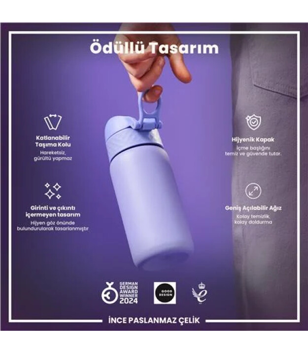 Ion8 OneTouch Paslanmaz &Ccedil;elik &Ccedil;ocuk Suluk (400 ml) // A&ccedil;ık Mor