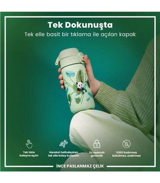 Ion8 OneTouch Paslanmaz &Ccedil;elik &Ccedil;ocuk Suluk (400 ml) // Panda