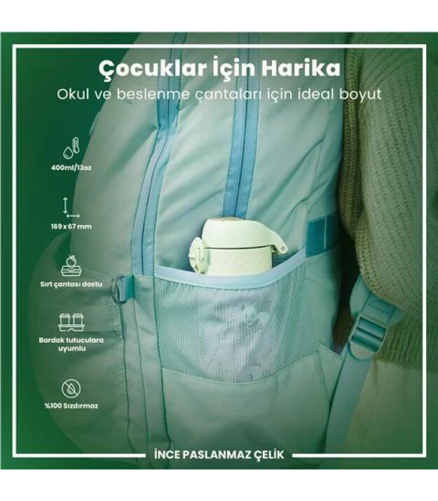 Ion8 OneTouch Paslanmaz &Ccedil;elik &Ccedil;ocuk Suluk (400 ml) // Panda