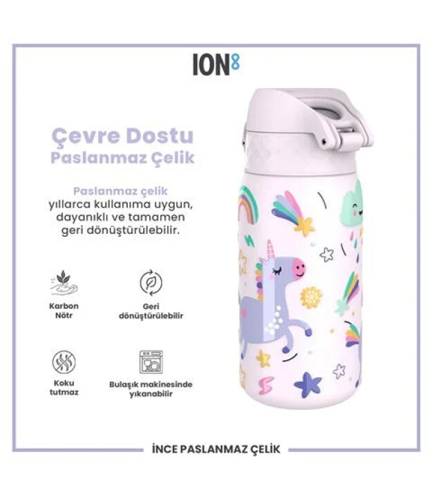 Ion8 OneTouch Paslanmaz &Ccedil;elik &Ccedil;ocuk Suluk (400 ml) // Unicorn