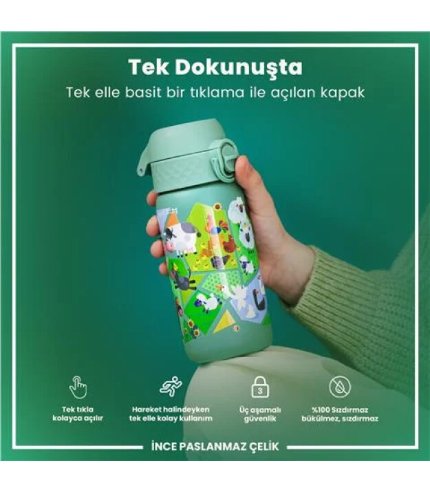Ion8 OneTouch Paslanmaz &Ccedil;elik &Ccedil;ocuk Suluk (400 ml) // &Ccedil;iftlik Hayvanları