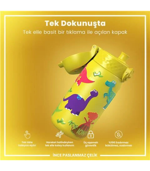 Ion8 OneTouch Paslanmaz &Ccedil;elik &Ccedil;ocuk Suluk (400 ml) // Dinozorlar