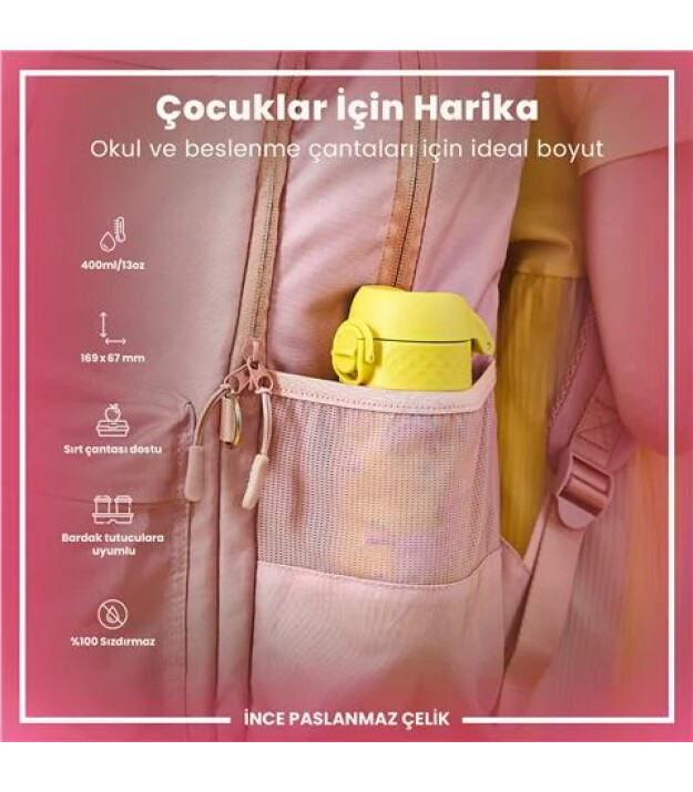 Ion8 OneTouch Paslanmaz &Ccedil;elik &Ccedil;ocuk Suluk (400 ml) // Sarı Unicorn