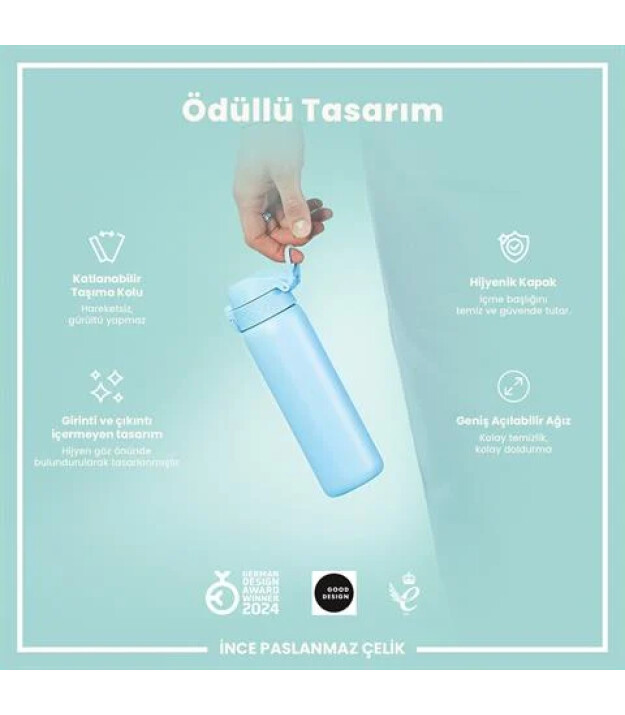 Ion8 OneTouch Paslanmaz &Ccedil;elik Suluk (600 ml) // Alaska Mavisi