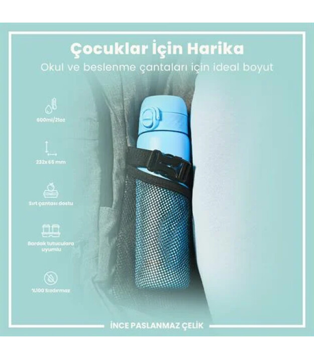 Ion8 OneTouch Paslanmaz &Ccedil;elik Suluk (600 ml) // Alaska Mavisi