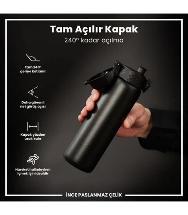 Ion8 OneTouch Paslanmaz &Ccedil;elik Suluk (600 ml) // Siyah