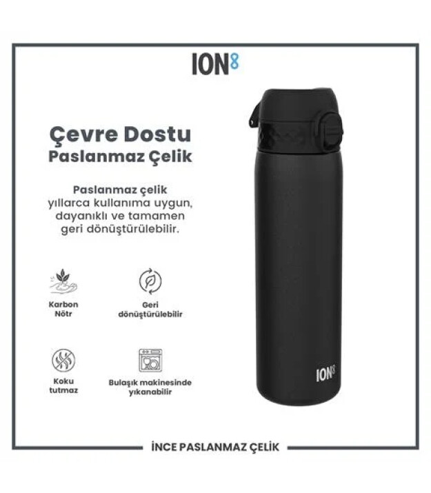 Ion8 OneTouch Paslanmaz &Ccedil;elik Suluk (600 ml) // Siyah