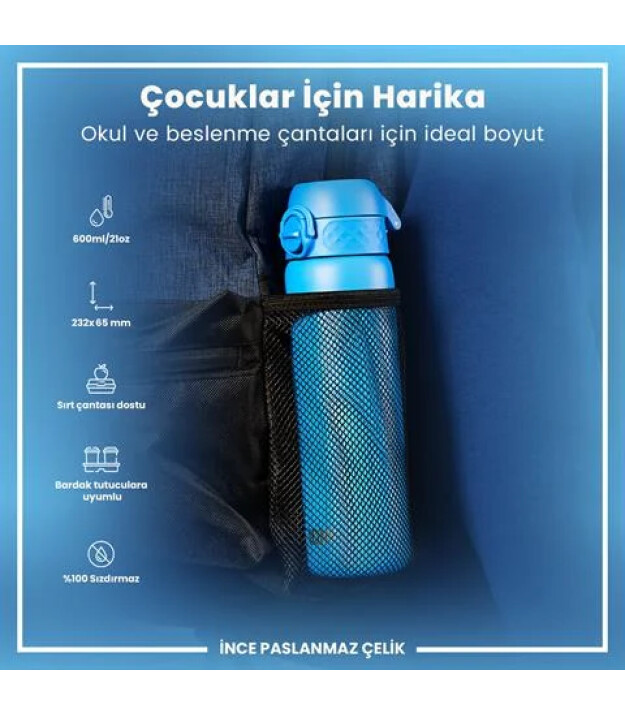 Ion8 OneTouch Paslanmaz &Ccedil;elik Suluk (600 ml) // Mavi