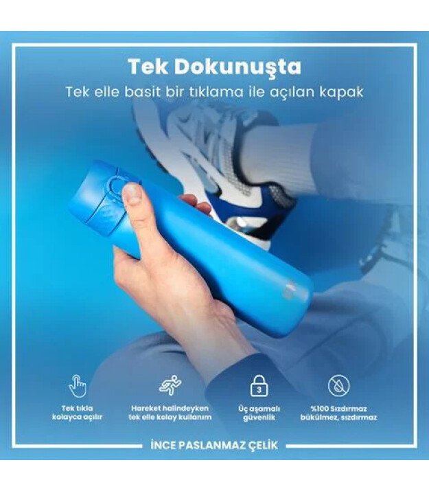Ion8 OneTouch Paslanmaz &Ccedil;elik Suluk (600 ml) // Mavi