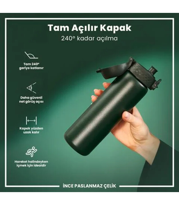 Ion8 OneTouch Paslanmaz &Ccedil;elik Suluk (600 ml) // Koyu Yeşil