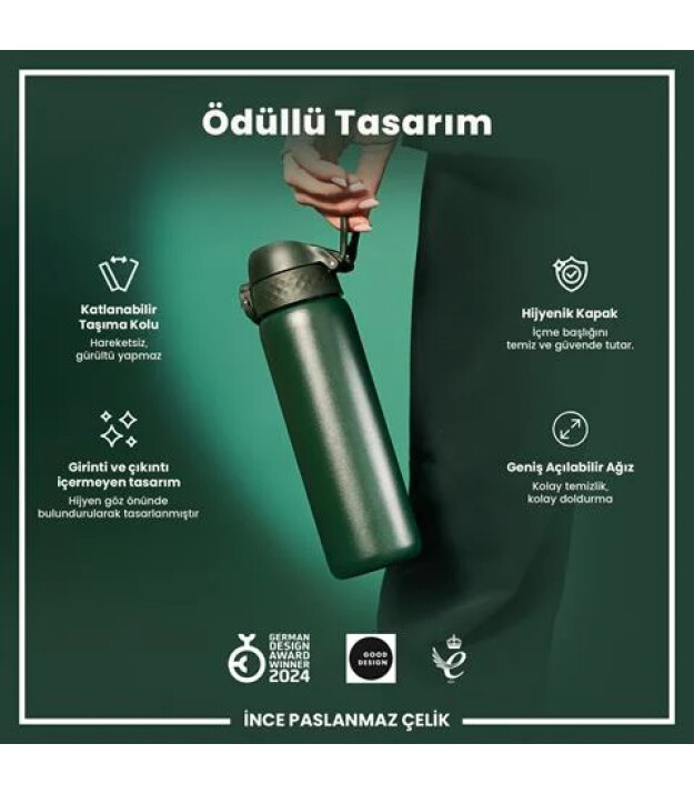 Ion8 OneTouch Paslanmaz &Ccedil;elik Suluk (600 ml) // Koyu Yeşil