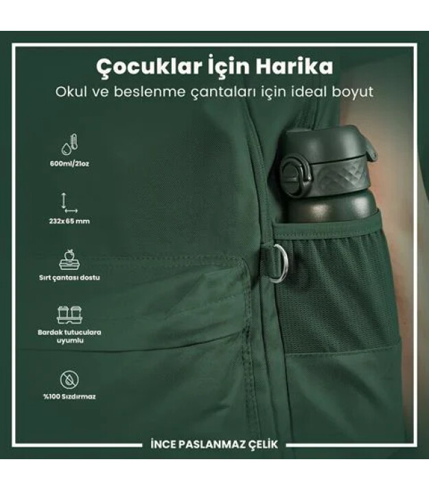 Ion8 OneTouch Paslanmaz &Ccedil;elik Suluk (600 ml) // Koyu Yeşil