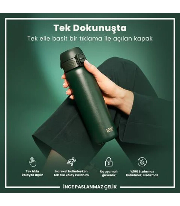 Ion8 OneTouch Paslanmaz &Ccedil;elik Suluk (600 ml) // Koyu Yeşil