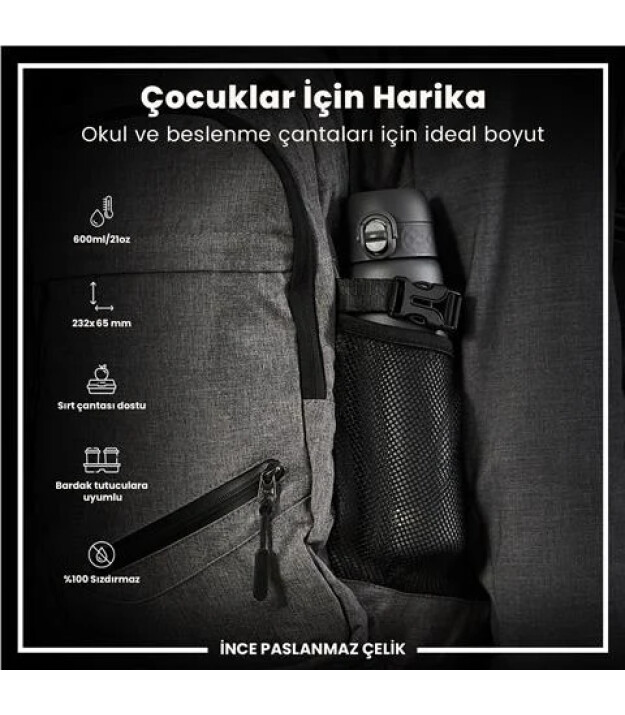 Ion8 OneTouch Paslanmaz &Ccedil;elik Suluk (600 ml) // Gri