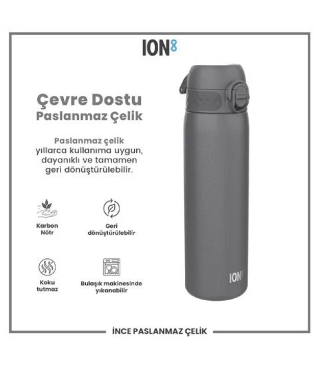 Ion8 OneTouch Paslanmaz &Ccedil;elik Suluk (600 ml) // Gri