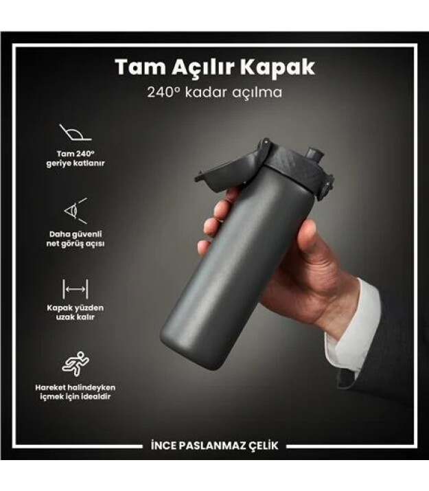 Ion8 OneTouch Paslanmaz &Ccedil;elik Suluk (600 ml) // Gri