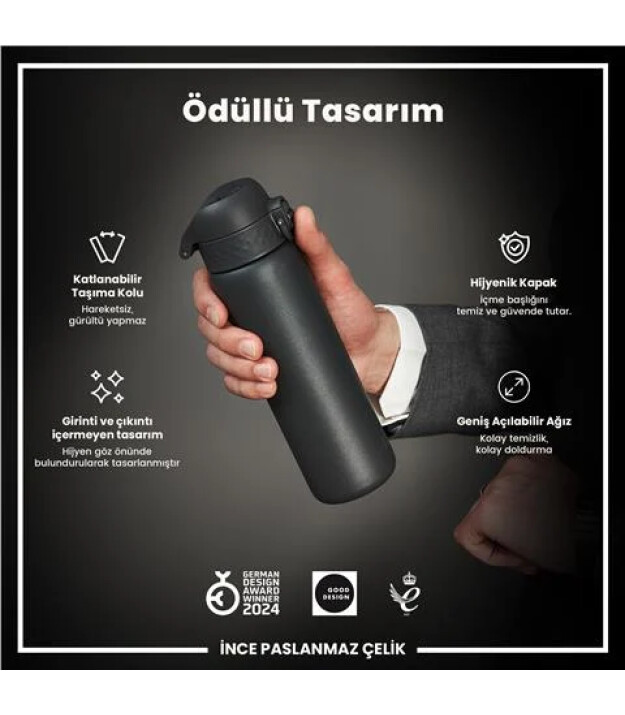 Ion8 OneTouch Paslanmaz &Ccedil;elik Suluk (600 ml) // Gri