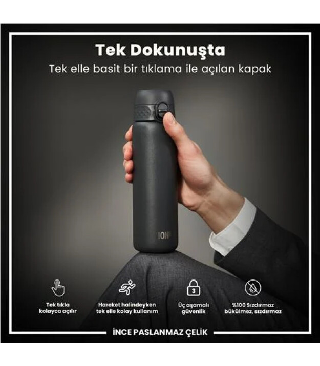 Ion8 OneTouch Paslanmaz &Ccedil;elik Suluk (600 ml) // Gri
