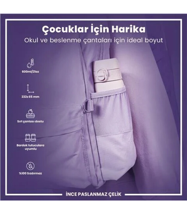 Ion8 OneTouch Paslanmaz &Ccedil;elik Suluk (600 ml) // Lila
