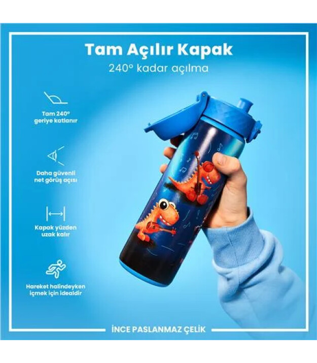 Ion8 OneTouch Paslanmaz &Ccedil;elik Suluk (600 ml) // Şarkıcı Dinozor