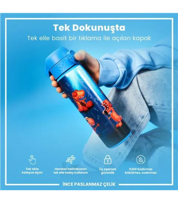 Ion8 OneTouch Paslanmaz &Ccedil;elik Suluk (600 ml) // Şarkıcı Dinozor