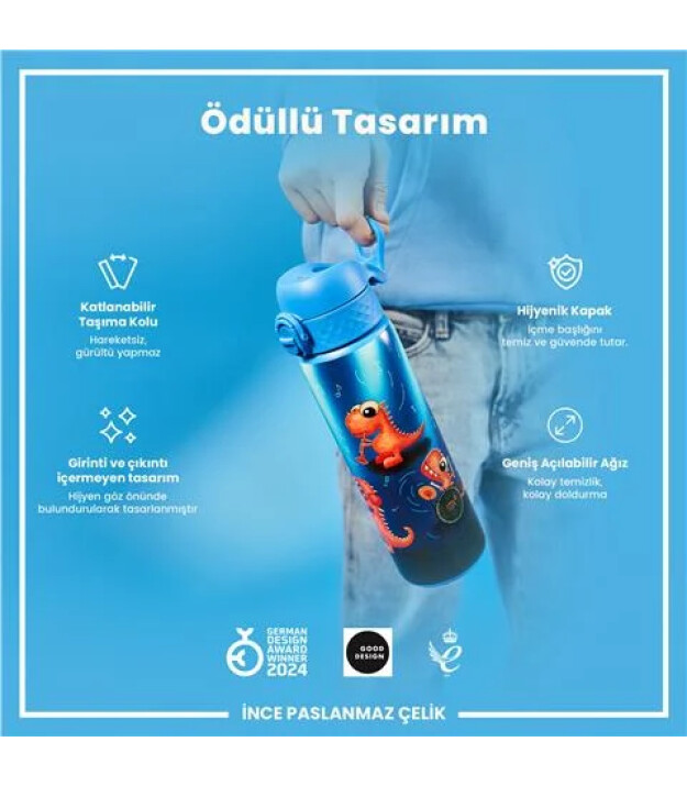 Ion8 OneTouch Paslanmaz &Ccedil;elik Suluk (600 ml) // Şarkıcı Dinozor