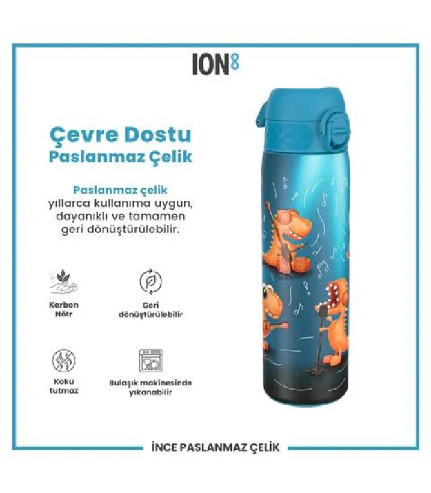 Ion8 OneTouch Paslanmaz &Ccedil;elik Suluk (600 ml) // Şarkıcı Dinozor
