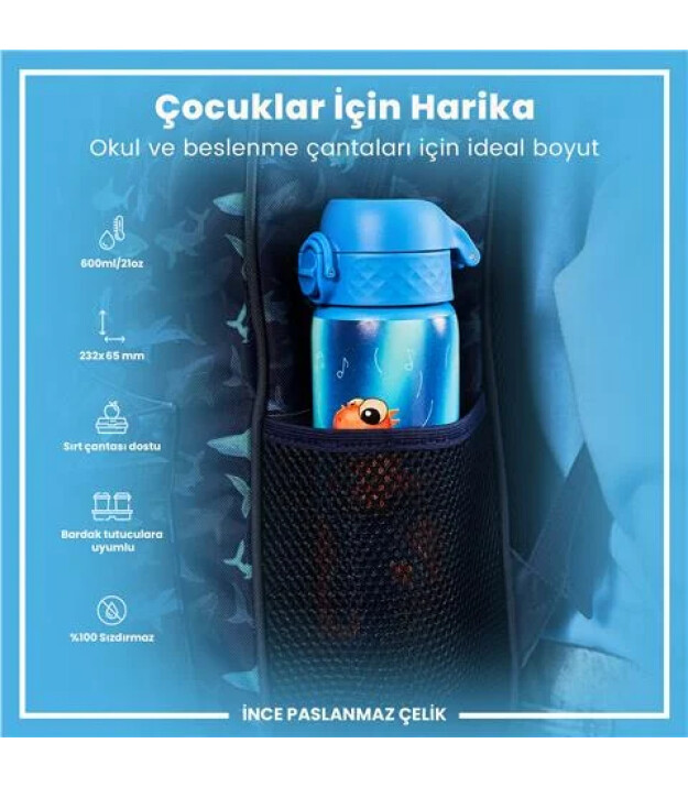 Ion8 OneTouch Paslanmaz &Ccedil;elik Suluk (600 ml) // Şarkıcı Dinozor