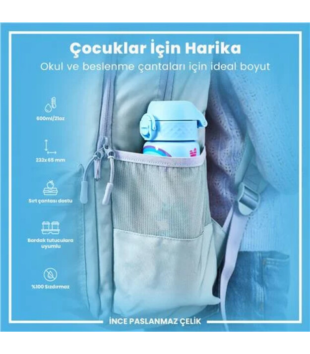 Ion8 OneTouch Paslanmaz &Ccedil;elik Suluk (600 ml) // Mavi Unicorn