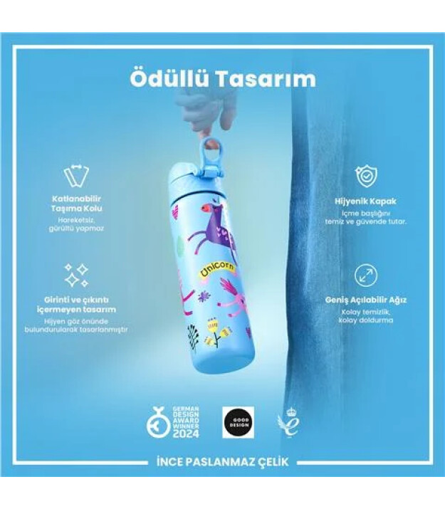 Ion8 OneTouch Paslanmaz &Ccedil;elik Suluk (600 ml) // Mavi Unicorn