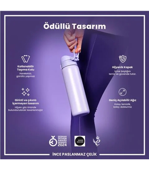 Ion8 OneTouch Paslanmaz &Ccedil;elik Suluk (600 ml) // A&ccedil;ık Mor