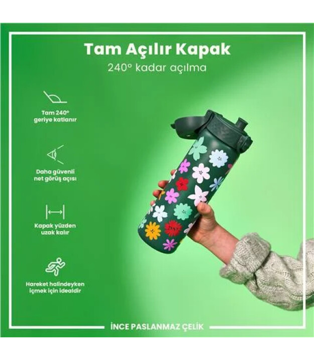 Ion8 OneTouch Paslanmaz &Ccedil;elik Suluk (600 ml) // &Ccedil;i&ccedil;ekli