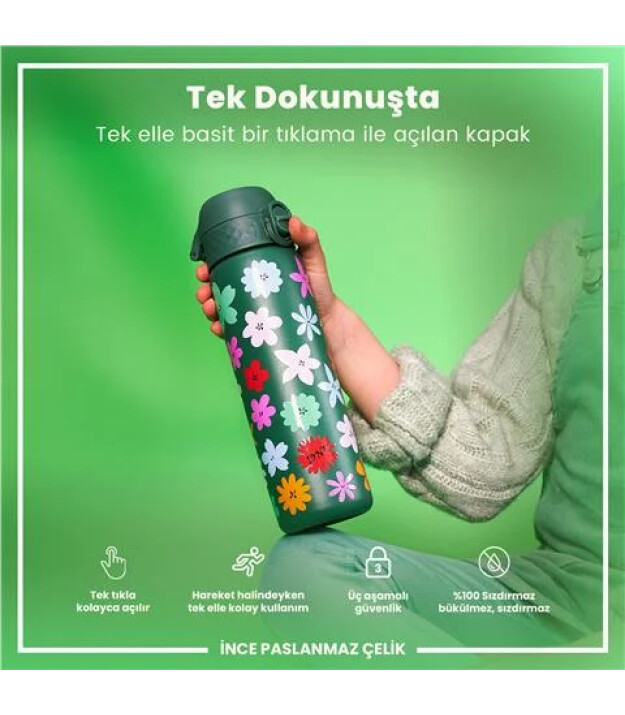Ion8 OneTouch Paslanmaz &Ccedil;elik Suluk (600 ml) // &Ccedil;i&ccedil;ekli