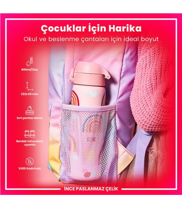 Ion8 OneTouch Paslanmaz &Ccedil;elik Suluk (600 ml) // G&ouml;kkuşağı