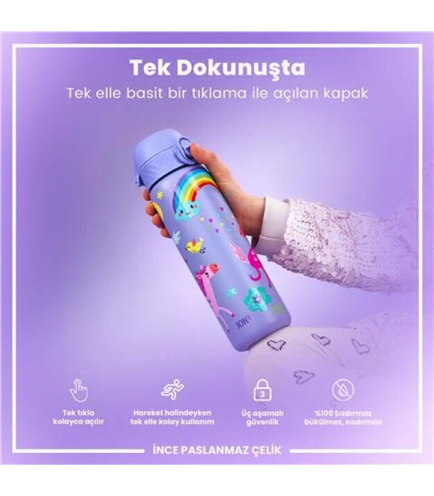 Ion8 OneTouch Paslanmaz &Ccedil;elik Suluk (600 ml) // Mor Unicorn