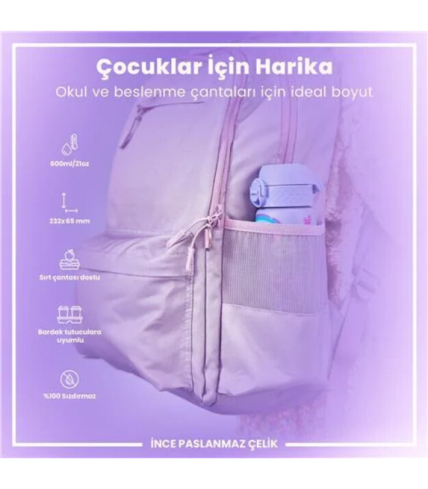 Ion8 OneTouch Paslanmaz &Ccedil;elik Suluk (600 ml) // Mor Unicorn