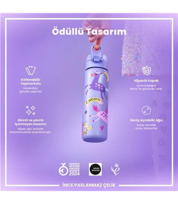 Ion8 OneTouch Paslanmaz &Ccedil;elik Suluk (600 ml) // Mor Unicorn